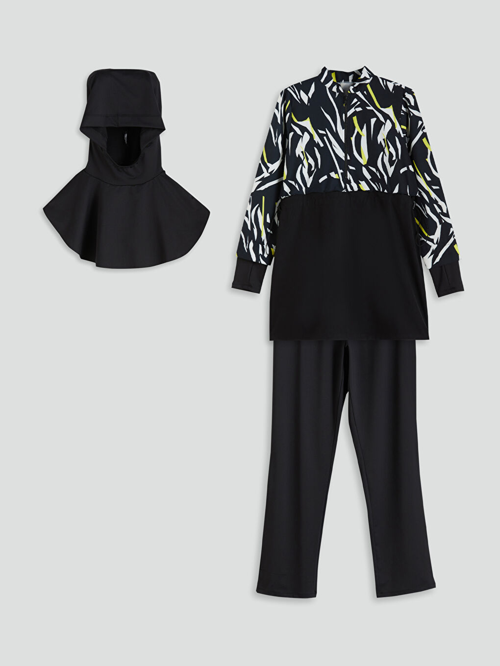 Funnel Neck Patterned Women's Modest Swimsuit Set -S5I625Z8-LQJ