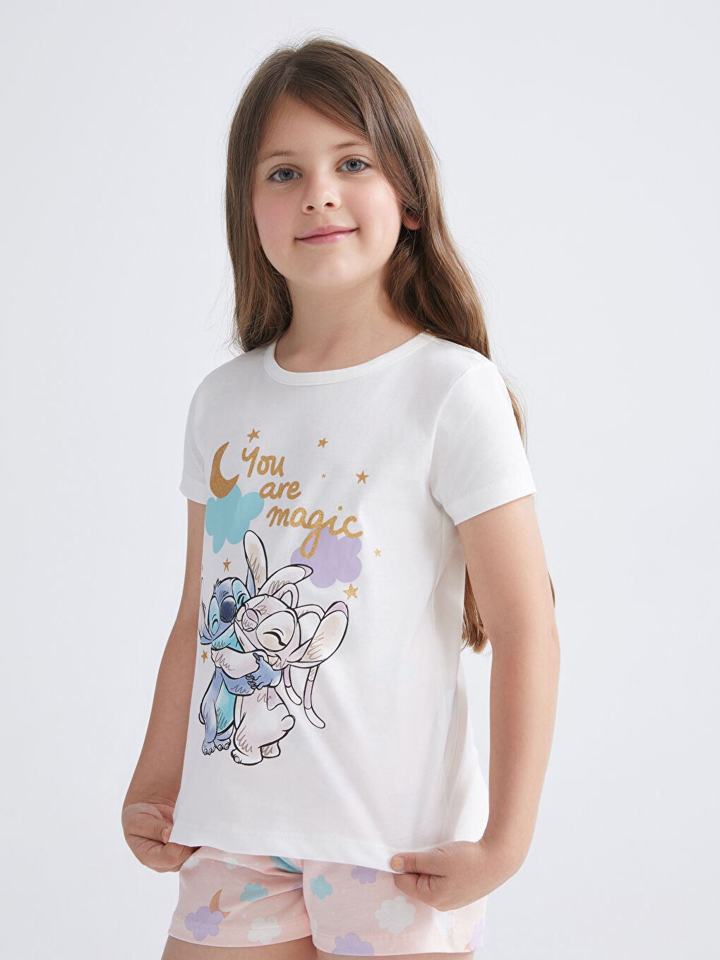 LCW Kids SVETLO BEŽ Kratka pidžama komplet Devojka -S5I638Z1-FES