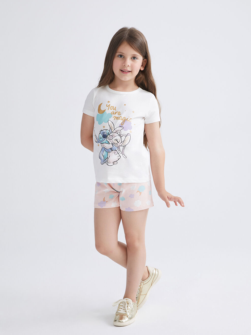 LCW Kids SVETLO BEŽ Kratka pidžama komplet Devojka -S5I638Z1-FES