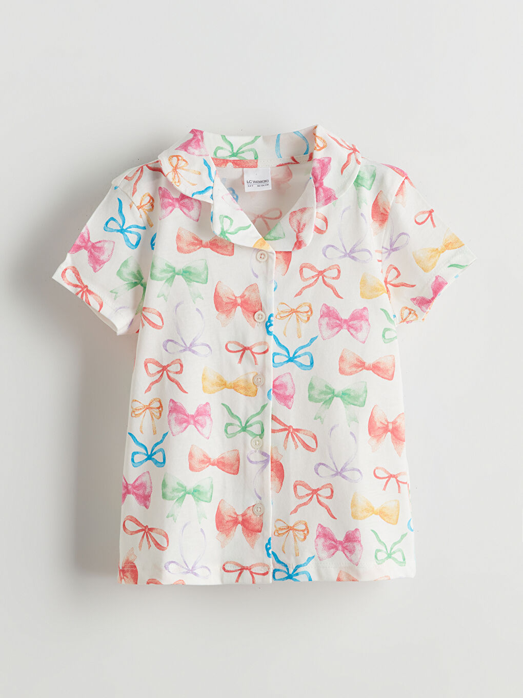 Ekru Kurdele Detaylı Kız Çocuk Pijama Üst