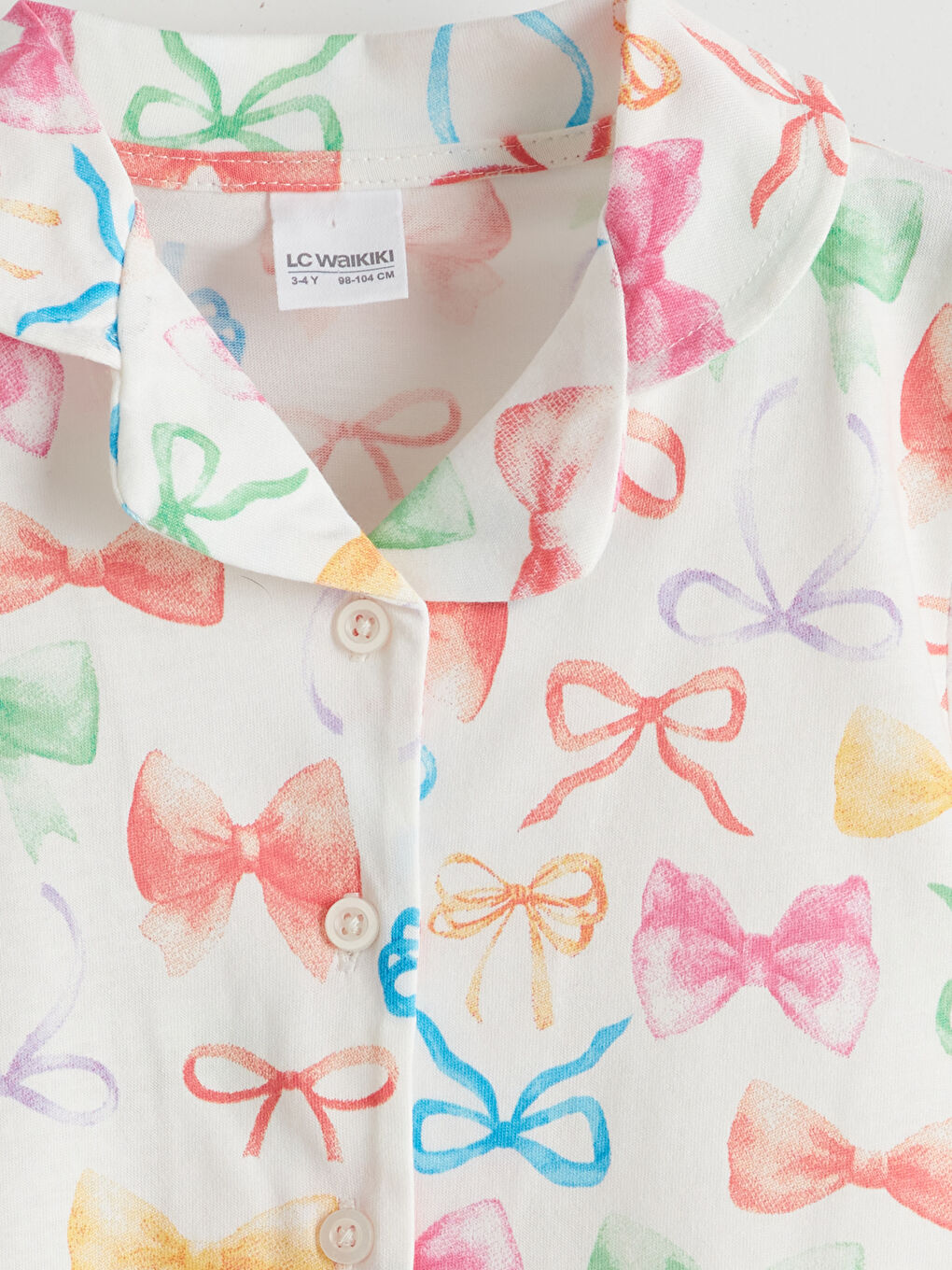 Ekru Kurdele Detaylı Kız Çocuk Pijama Üst-2