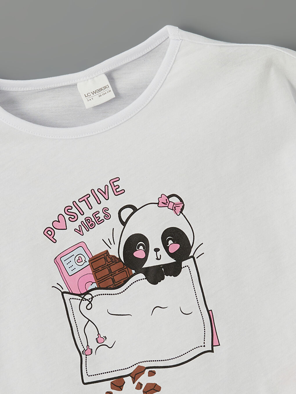 Beyaz Bisiklet Yaka Baskılı Kız Çocuk Pijama Üst-2