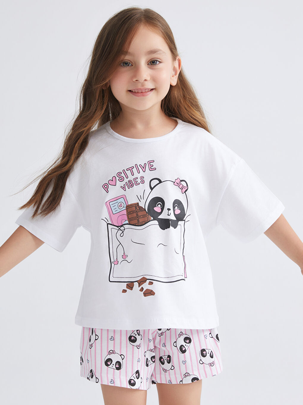 LCW Kids Printed Girls' Shortie Pyjama Set -S5I655Z1-Q6K