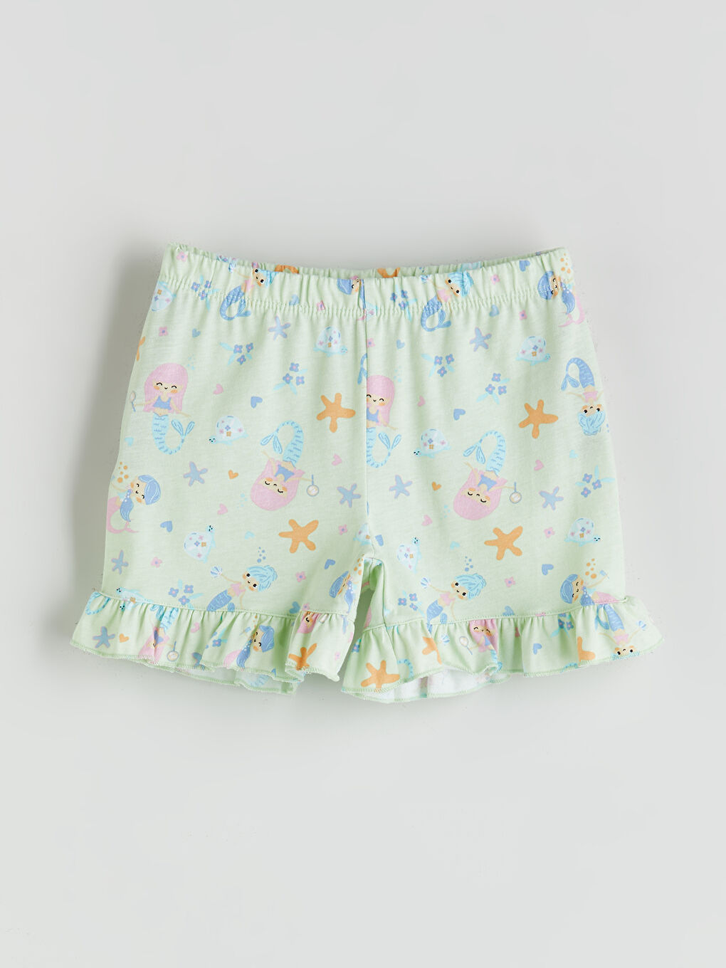 Yeşil Beli Lastikli Baskılı Kız Çocuk Pijama Alt