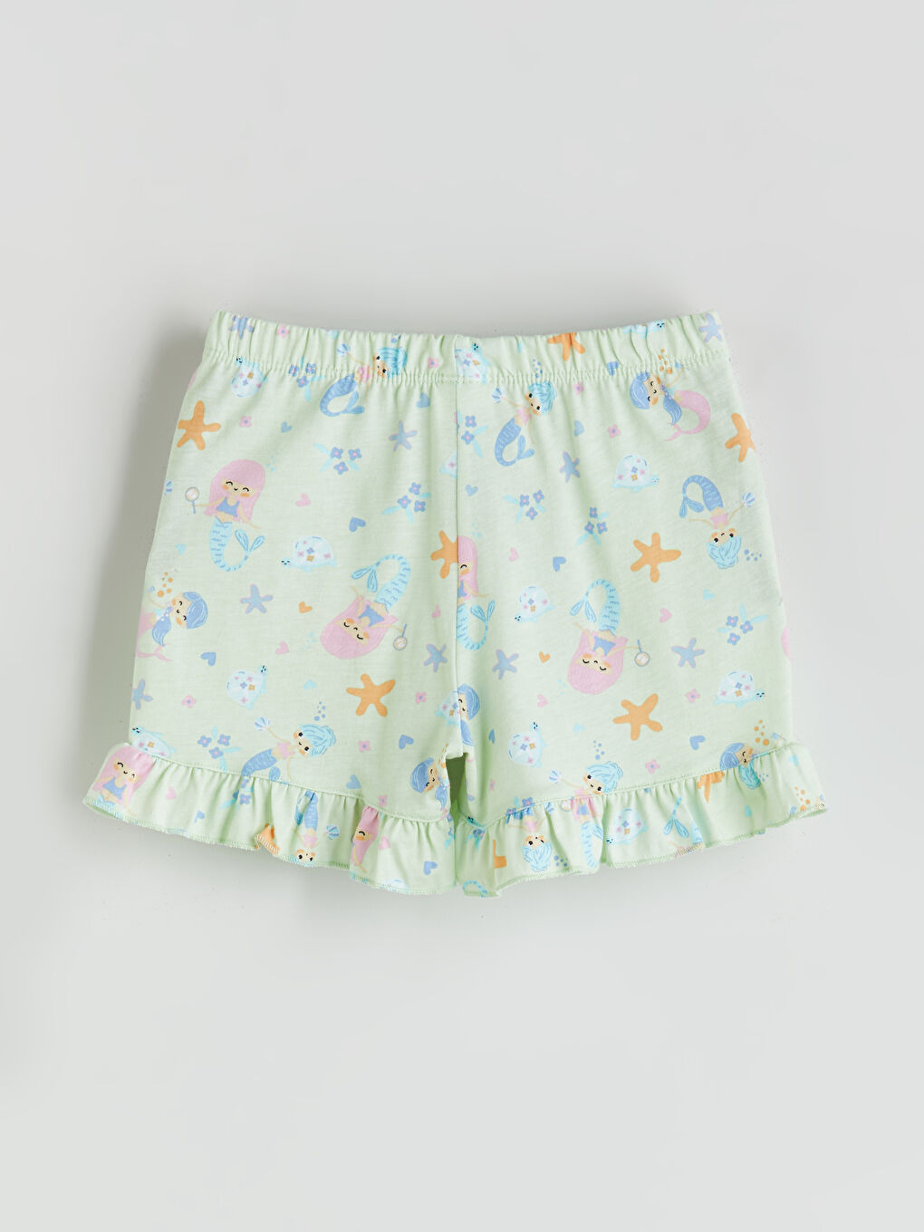 Yeşil Beli Lastikli Baskılı Kız Çocuk Pijama Alt-1