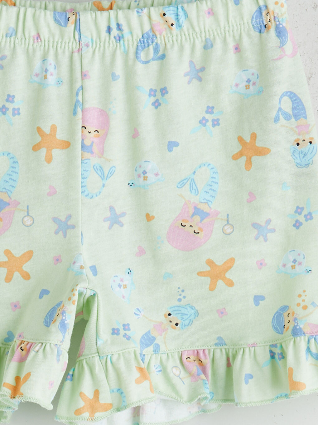 Yeşil Beli Lastikli Baskılı Kız Çocuk Pijama Alt-2