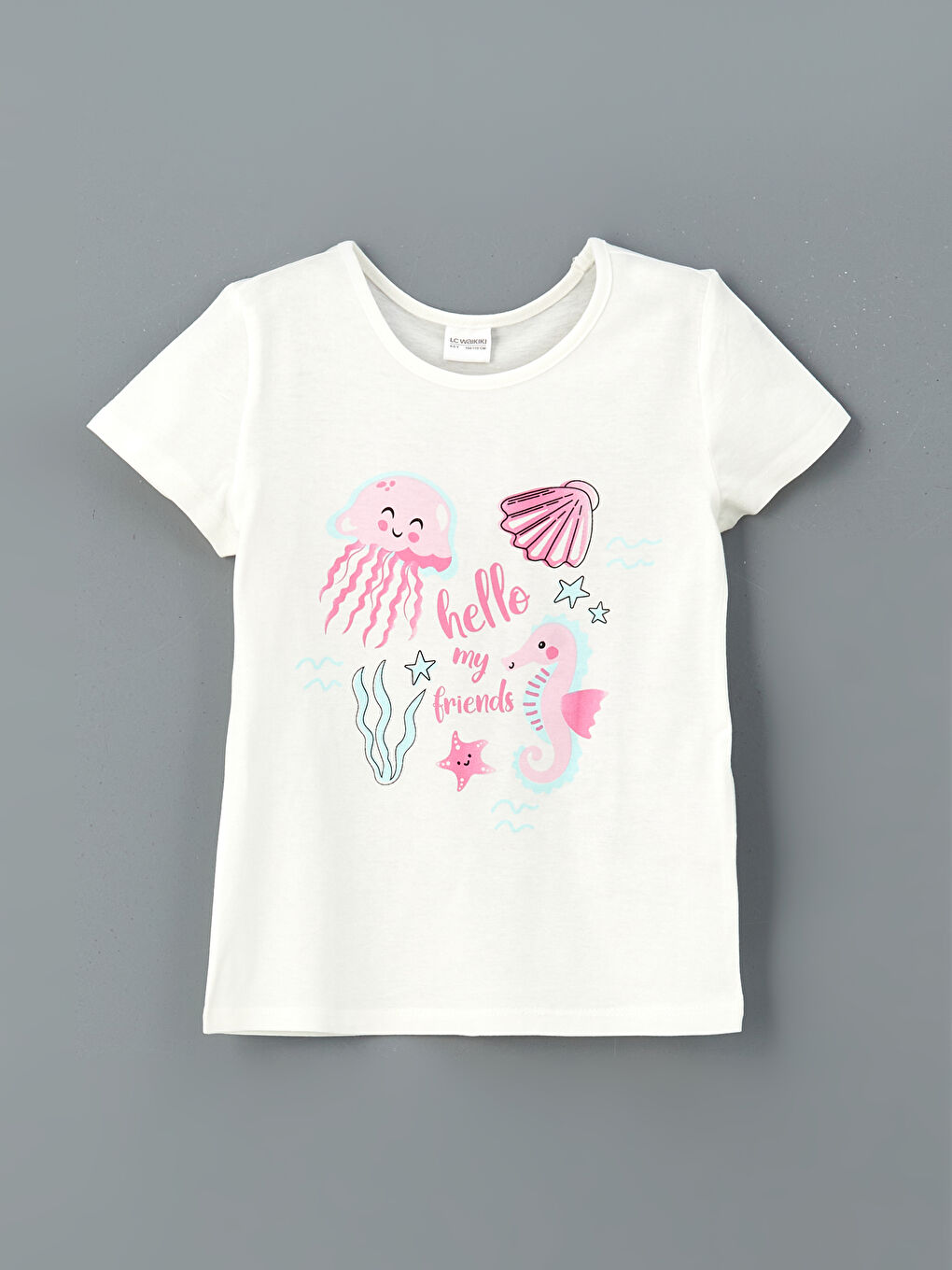 Ekru Bisiklet Yaka Baskılı Kız Çocuk Pijama Üst