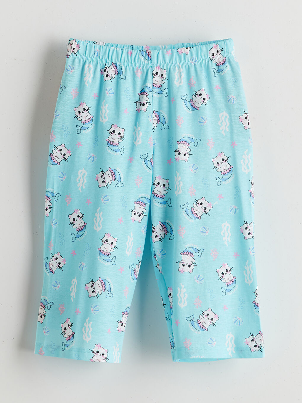 Turkuaz Beli Lastikli Baskılı Kız Çocuk Pijama Alt