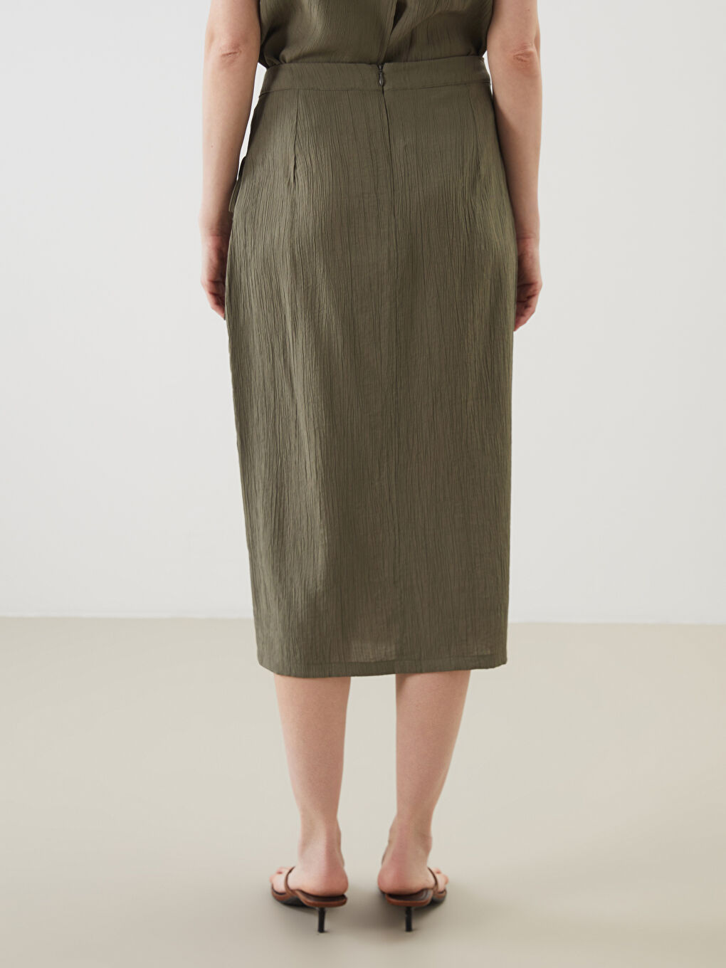 Waist Zippered Textured Skirt -S5I678Z8-J6Q