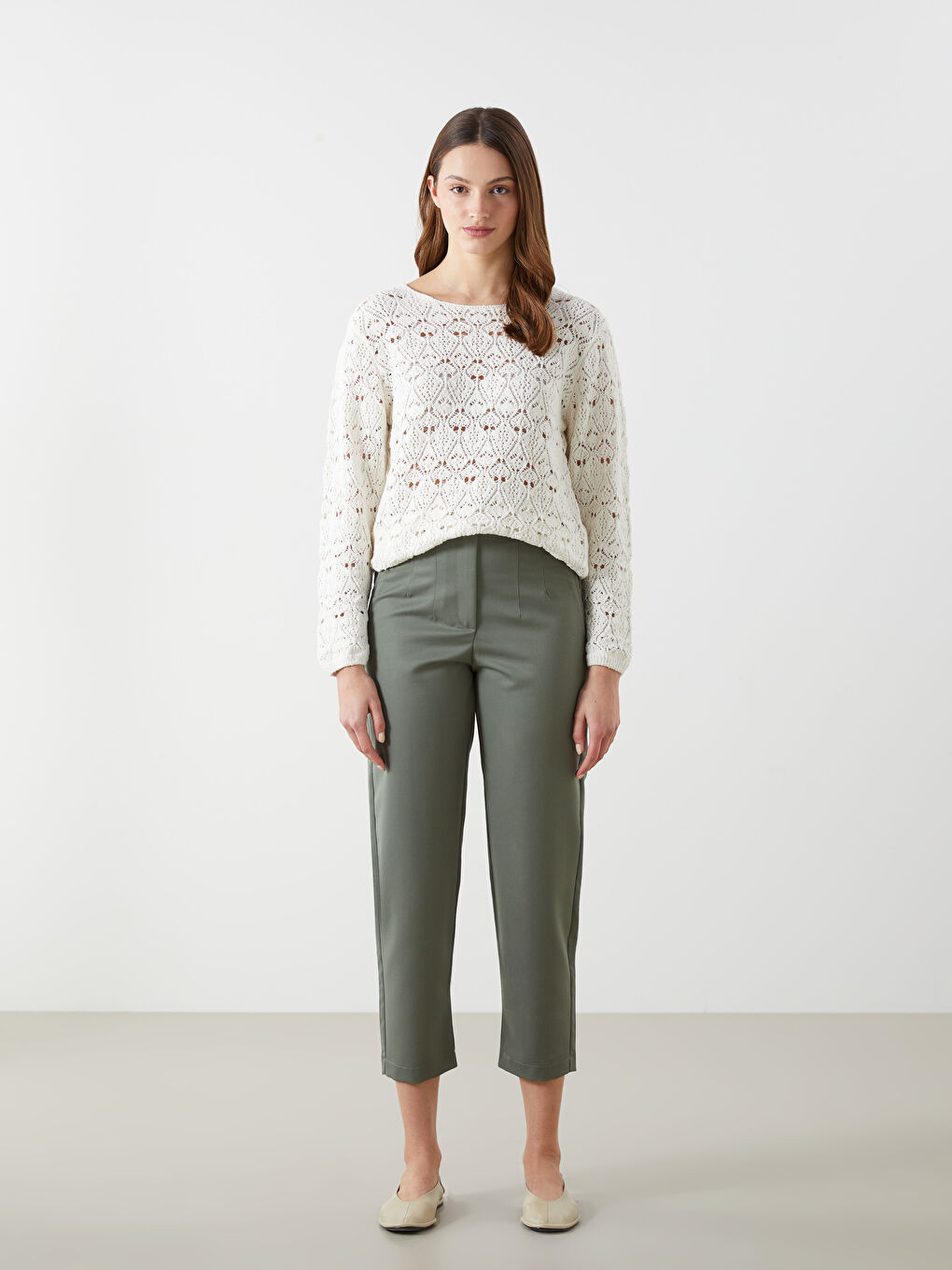 Crew Neck Openwork Women's Knitwear Sweater -S5I679Z8-R9J