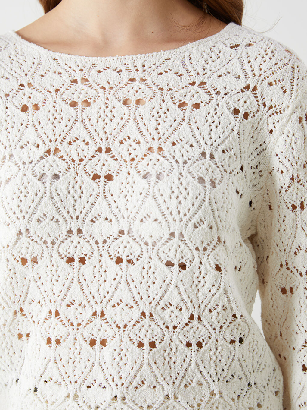 Crew Neck Openwork Women's Knitwear Sweater -S5I679Z8-R9J