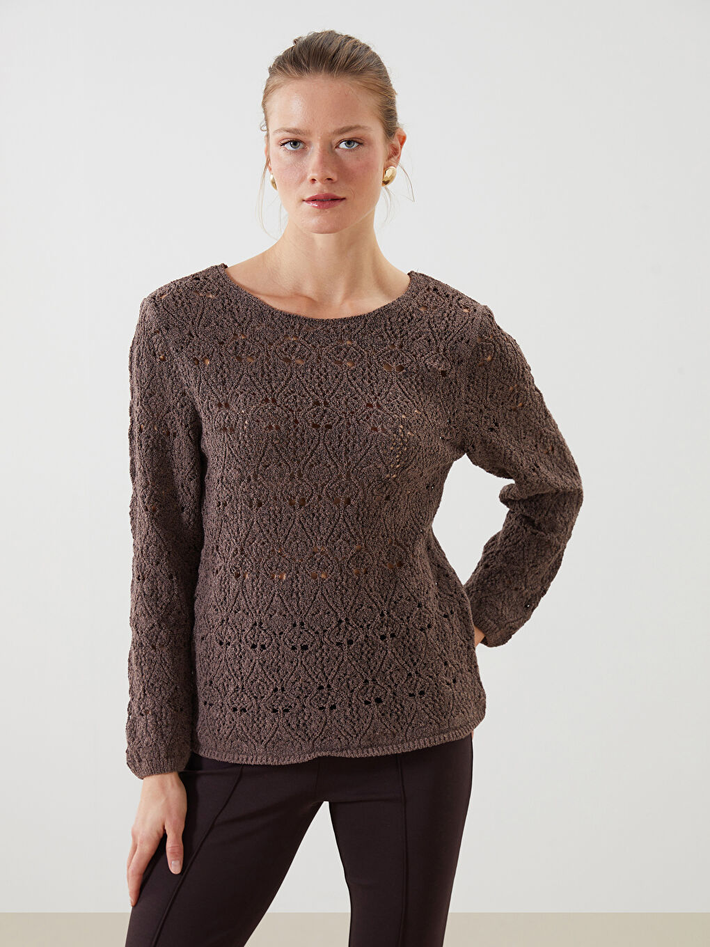 Crew Neck Openwork Women's Knitwear Sweater -S5I679Z8-D7V