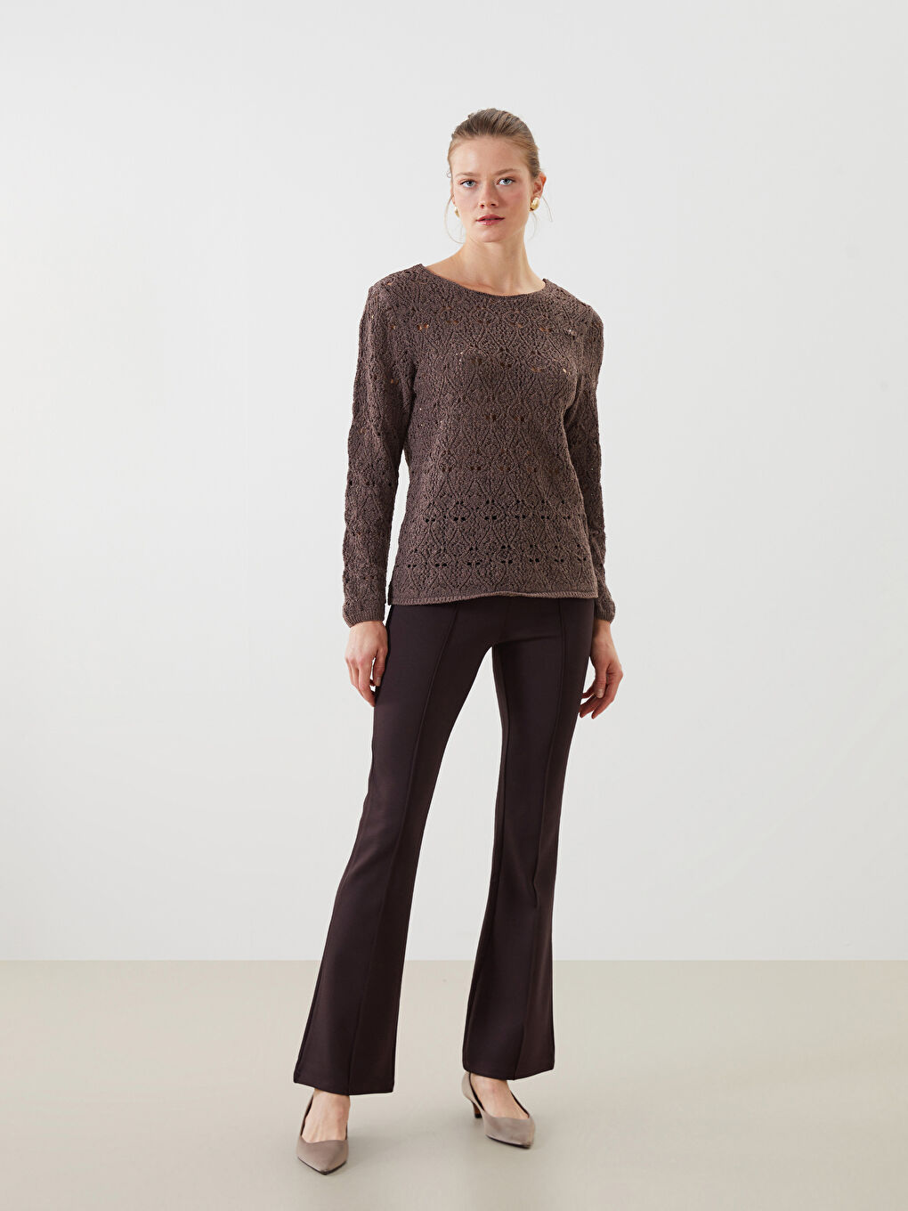 Crew Neck Openwork Women's Knitwear Sweater -S5I679Z8-D7V