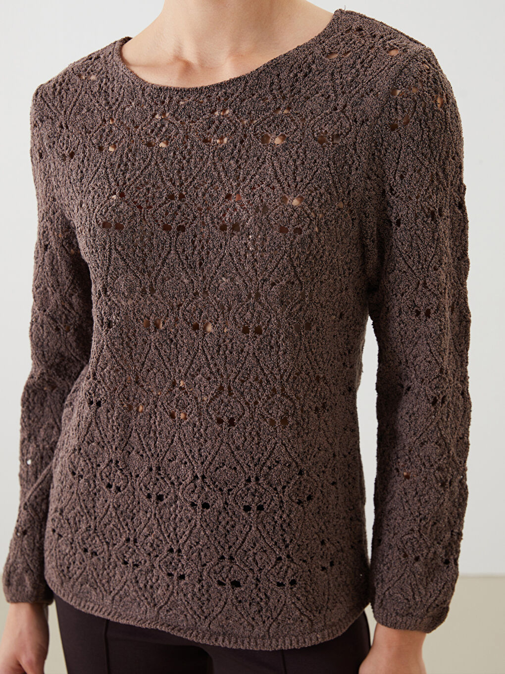 Crew Neck Openwork Women's Knitwear Sweater -S5I679Z8-D7V