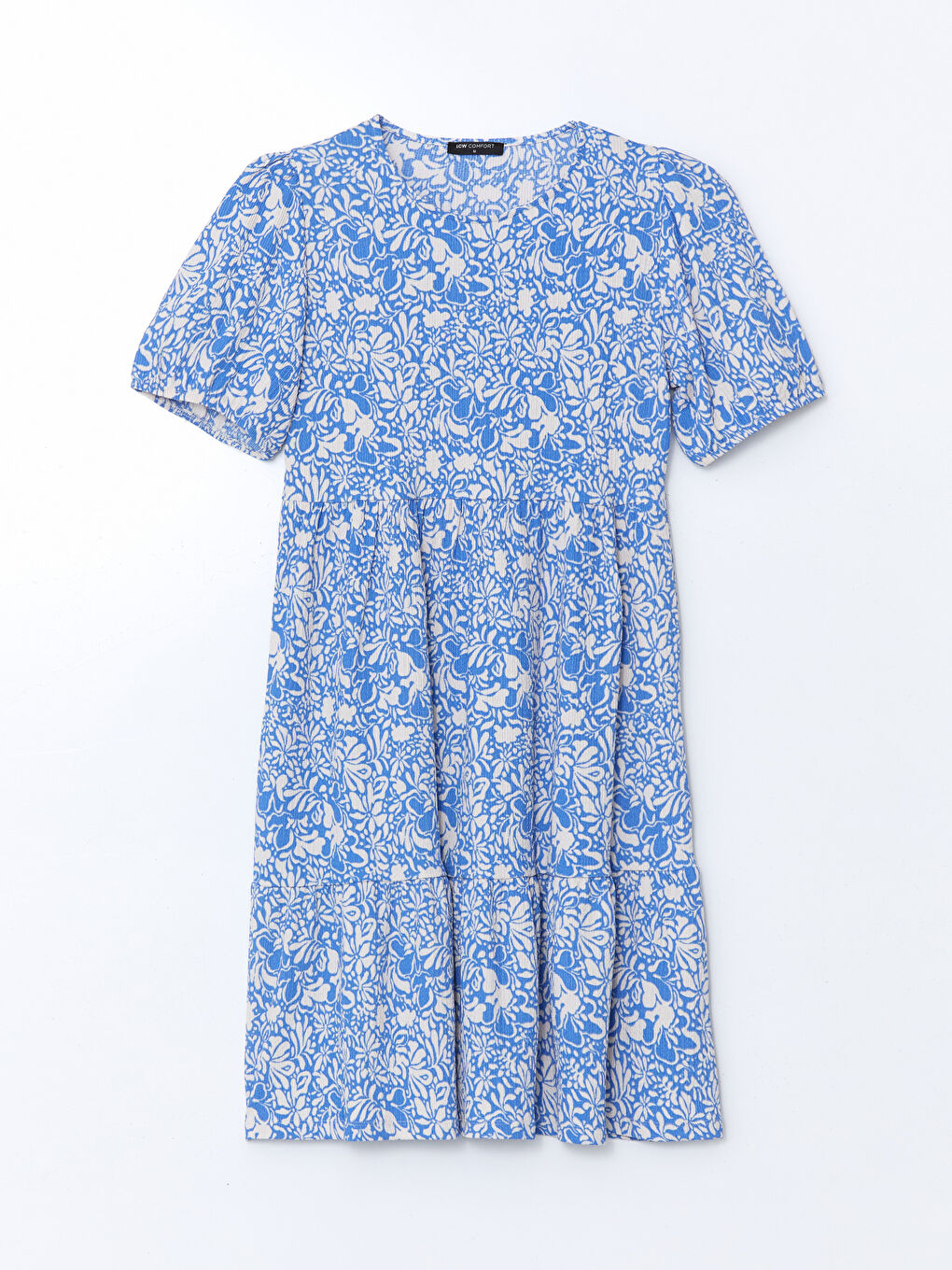 Mavi Bisiklet Yaka Çiçekli Mini Elbise-8