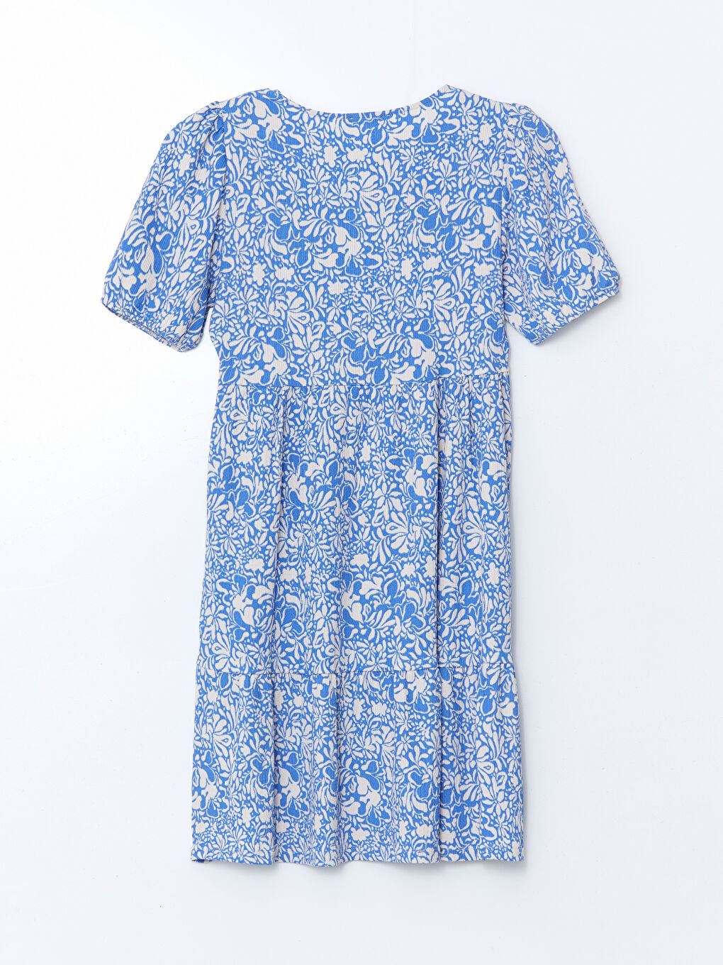 Mavi Bisiklet Yaka Çiçekli Mini Elbise-9