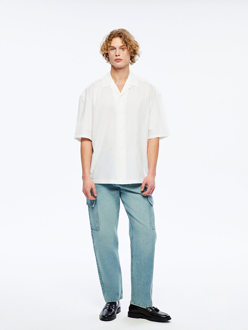 قميص بوبلين فضفاض للرجال-1