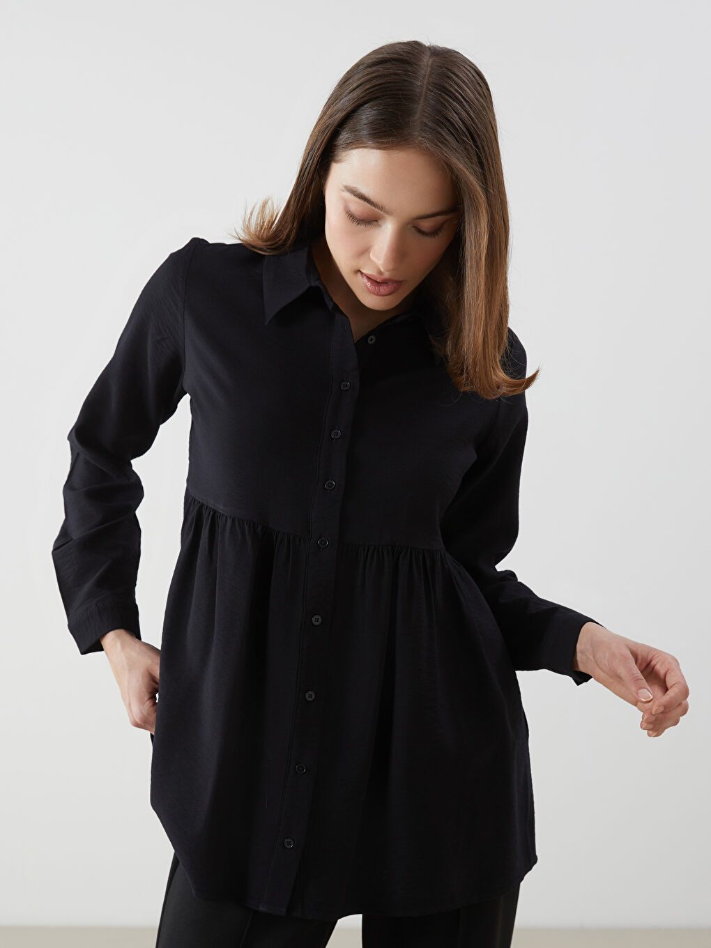 Siyah Regular Fit Kadın Gömlek Tunik