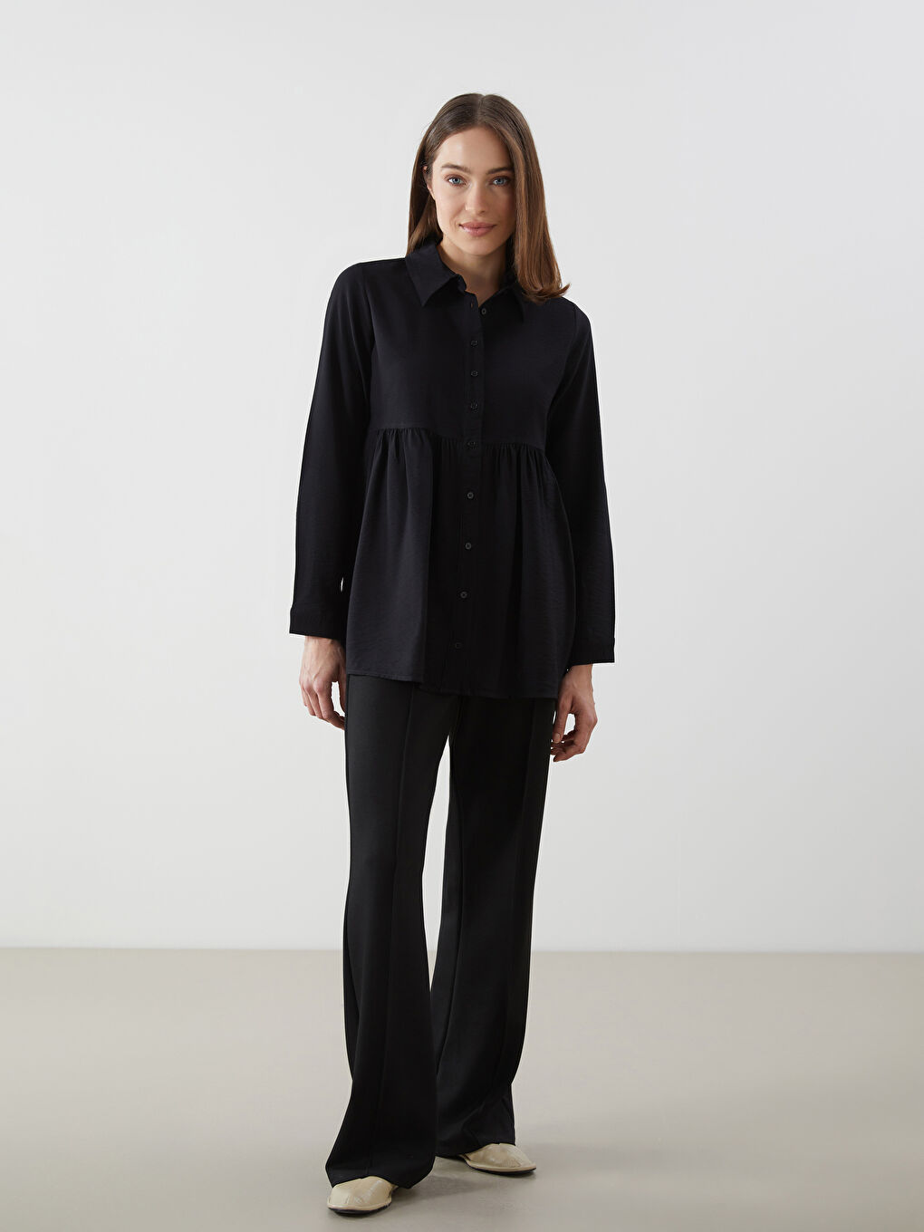 Siyah Regular Fit Kadın Gömlek Tunik-1