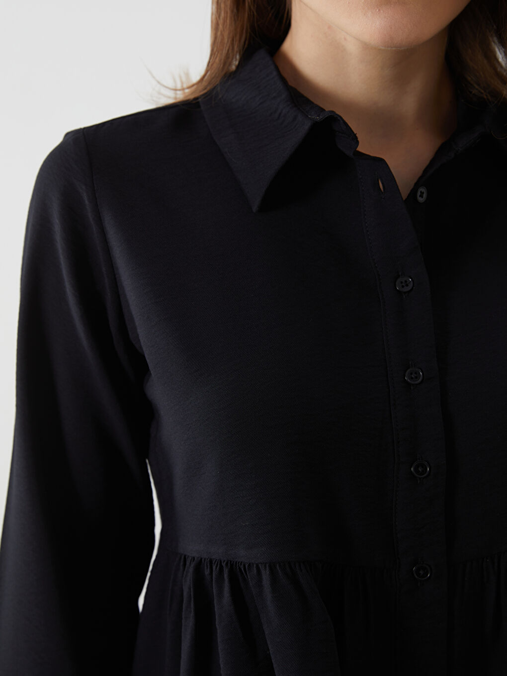 Siyah Regular Fit Kadın Gömlek Tunik-2