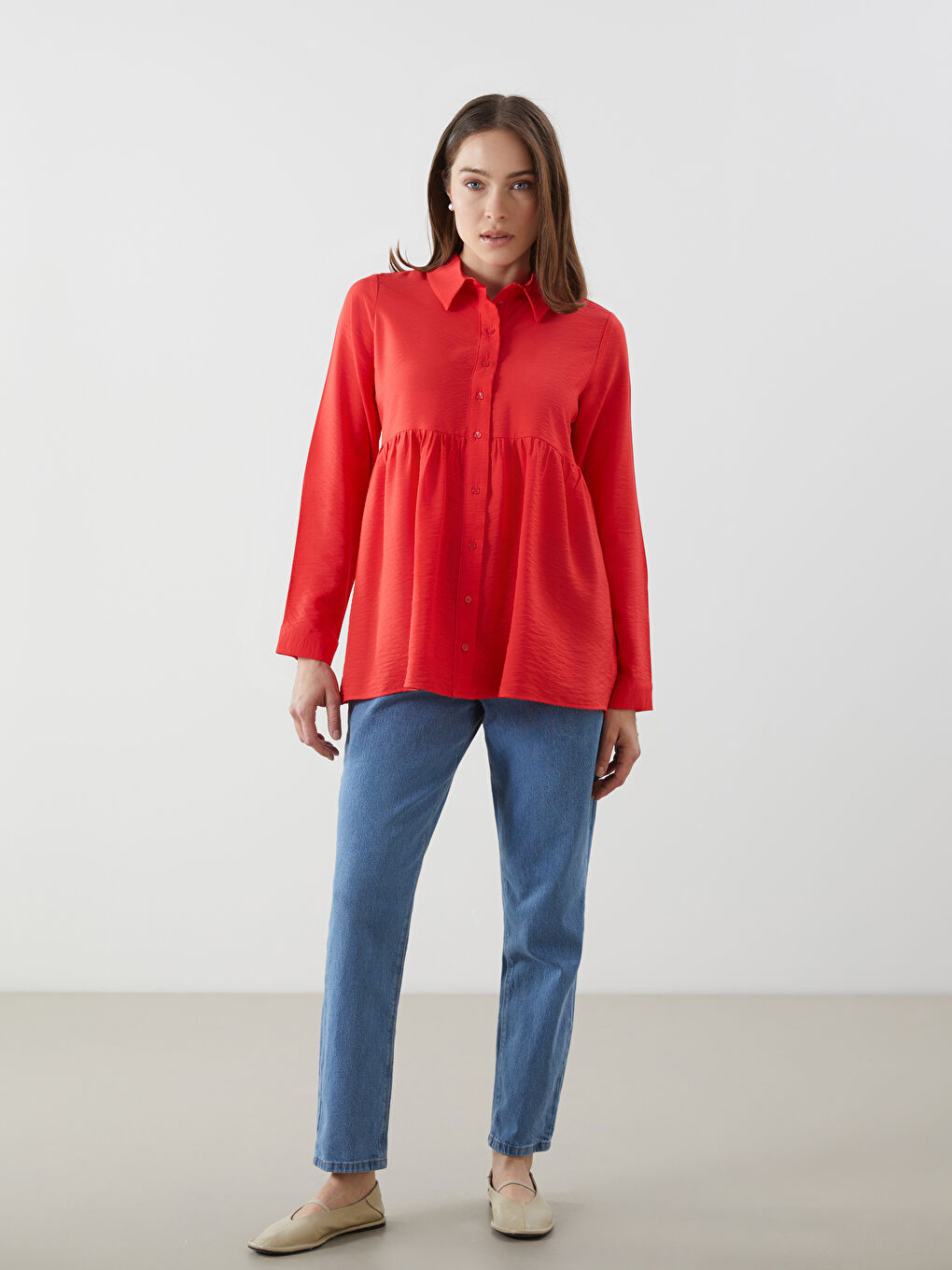 Kırmızı Regular Fit Kadın Gömlek Tunik-1