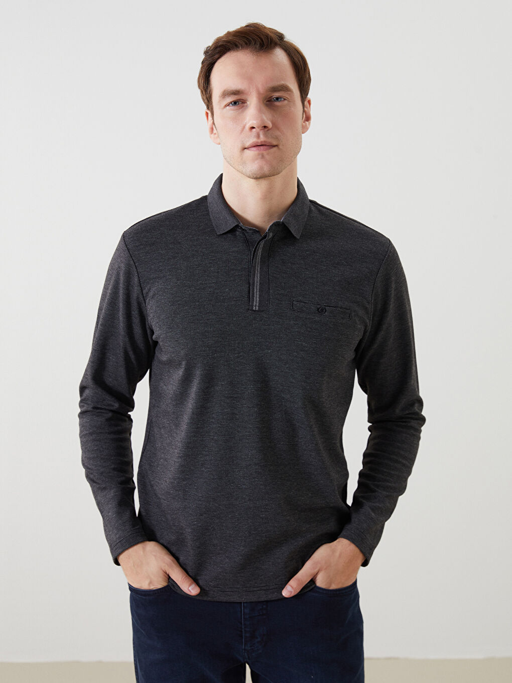 Polo Neck Long Sleeve Men's Sweatshirt -S5I931Z8-L8N