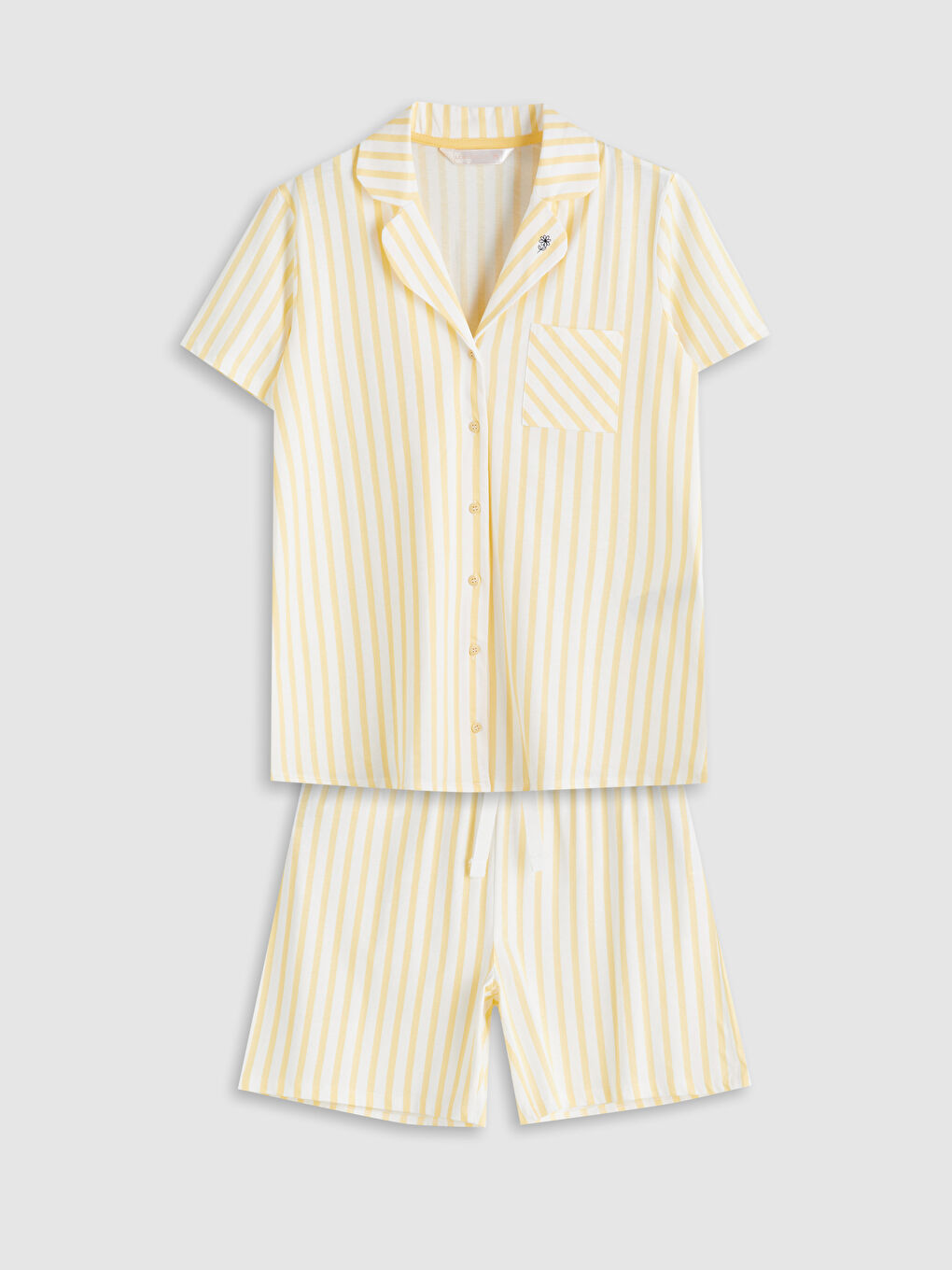 Collared Neck Striped Maternity Shorts Pyjama Set -S5I954Z8-LRA