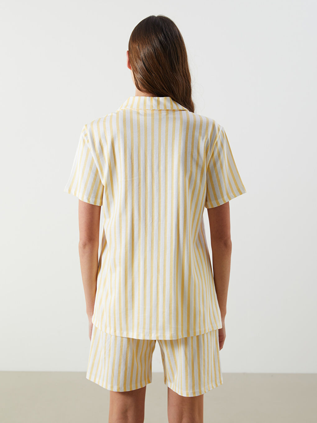 Collared Neck Striped Maternity Shorts Pyjama Set -S5I954Z8-LRA
