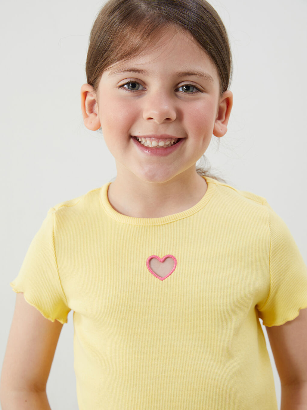 Crew Neck Embroidered Ribbed Fabric Baby Girls' T-Shirt -S5I964Z1-FRN