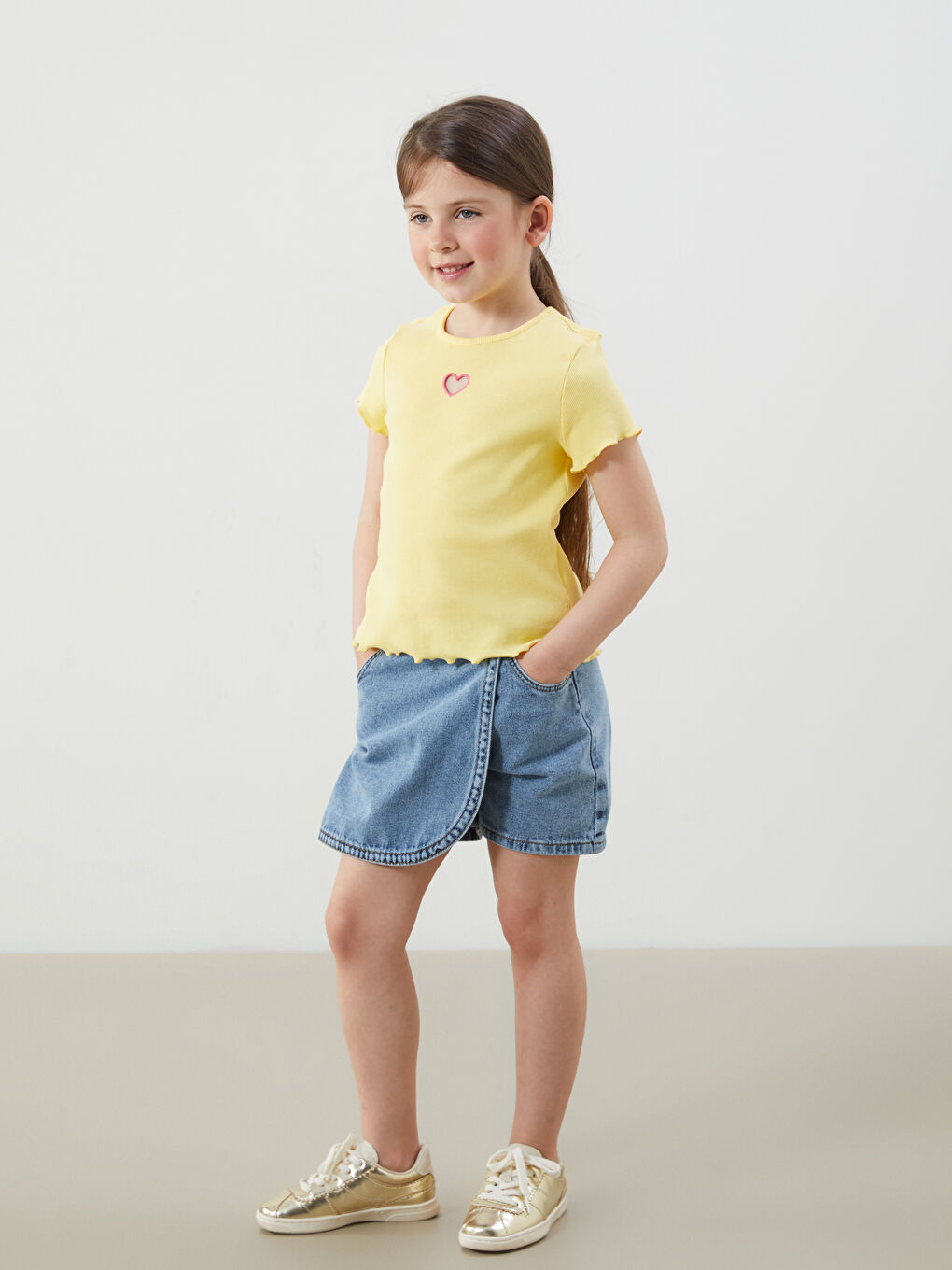Crew Neck Embroidered Ribbed Fabric Baby Girls' T-Shirt -S5I964Z1-FRN