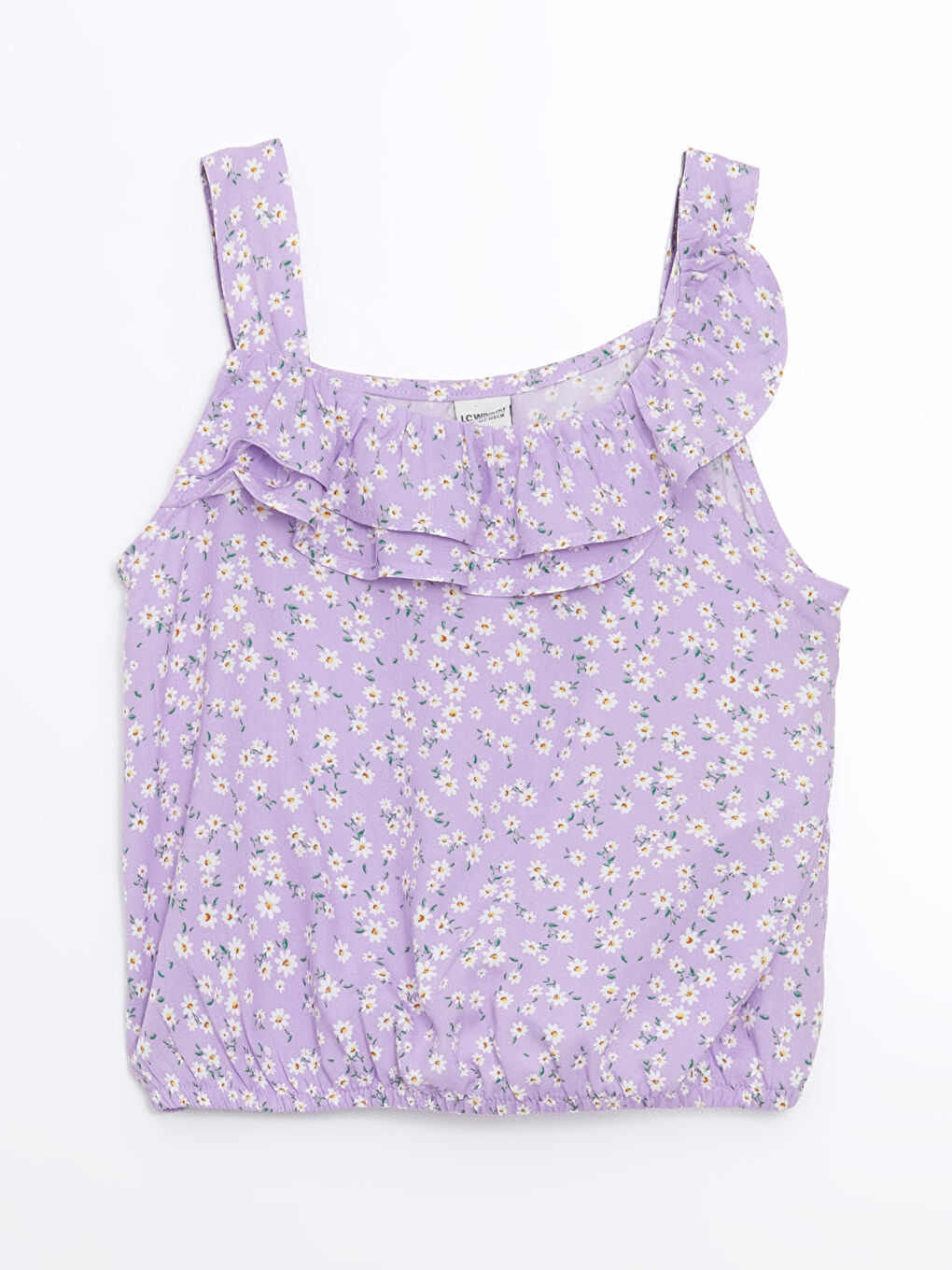 Lila Kare Yaka Çiçekli Kız Çocuk Crop Bluz