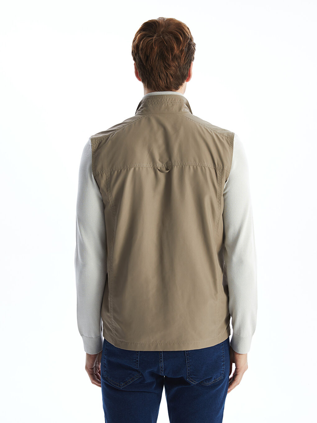 Bej Standart Kalıp Dik Yaka Erkek Avcı Yeleği-4