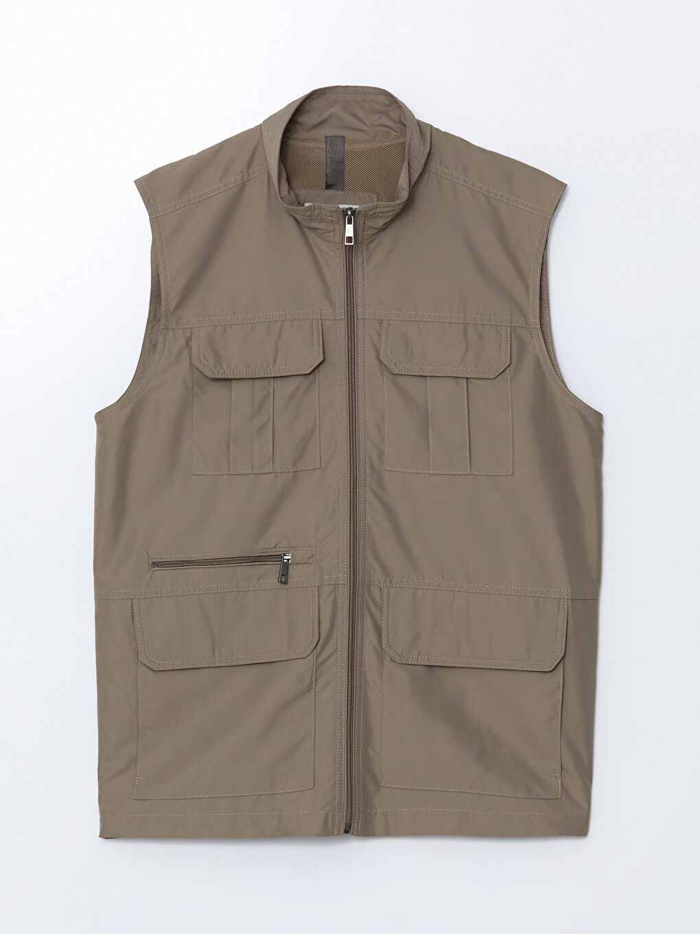 Bej Standart Kalıp Dik Yaka Erkek Avcı Yeleği-5