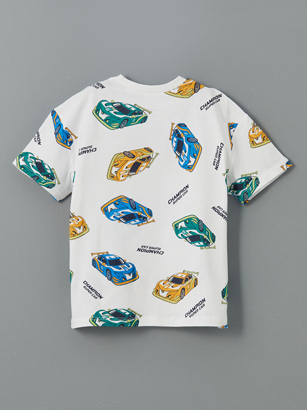 Beyaz Bisiklet Yaka Baskılı Erkek Çocuk Tişört-1