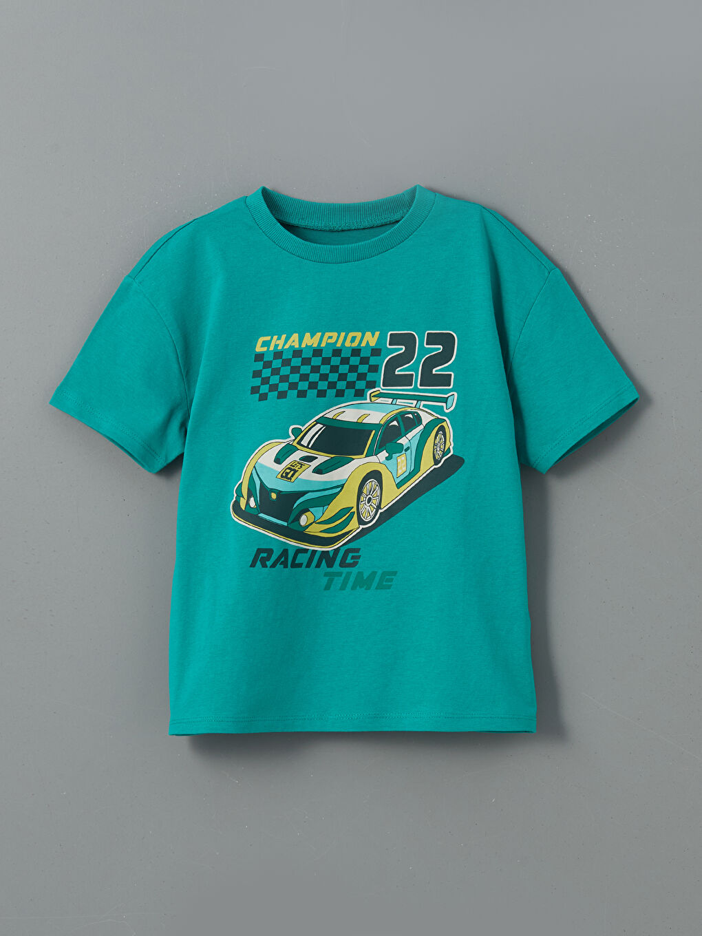 Yeşil Bisiklet Yaka Baskılı Erkek Çocuk Tişört