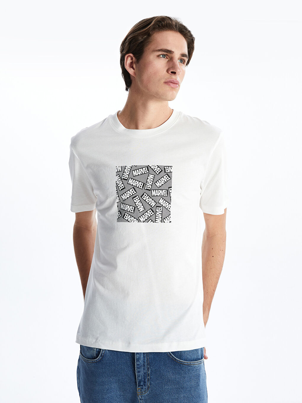 Crew Neck Combed Cotton Marvel Printed Men's T-Shirt -S5IB25Z8-R9J