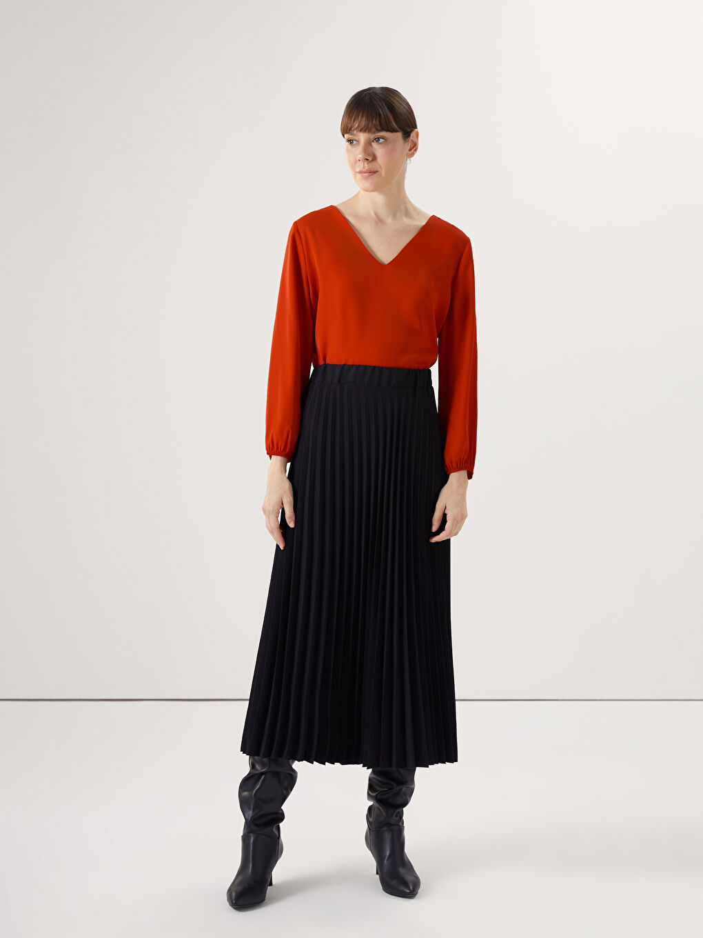 Elastic Waist Pleated Women'S Skirt -S5IB68Z8-CVL
