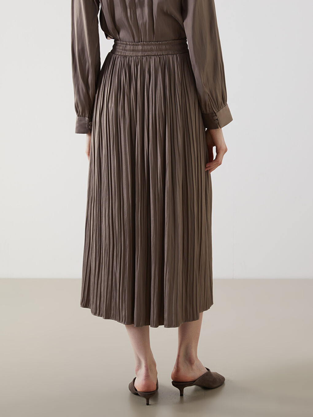 Elastic Waist Satin Women's Pleated Skirt -S5IB73Z8-D6H