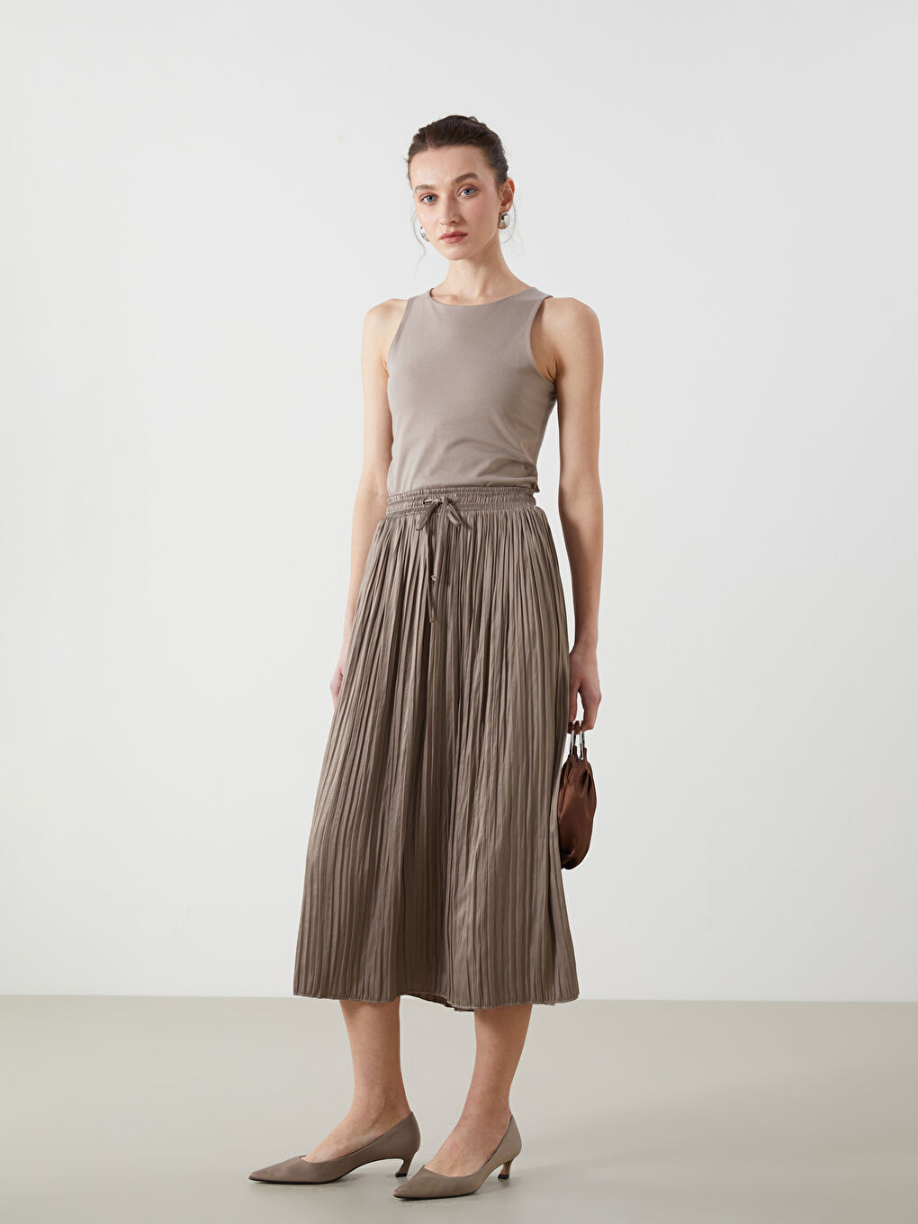 Elastic Waist Satin Women's Pleated Skirt -S5IB73Z8-D6H