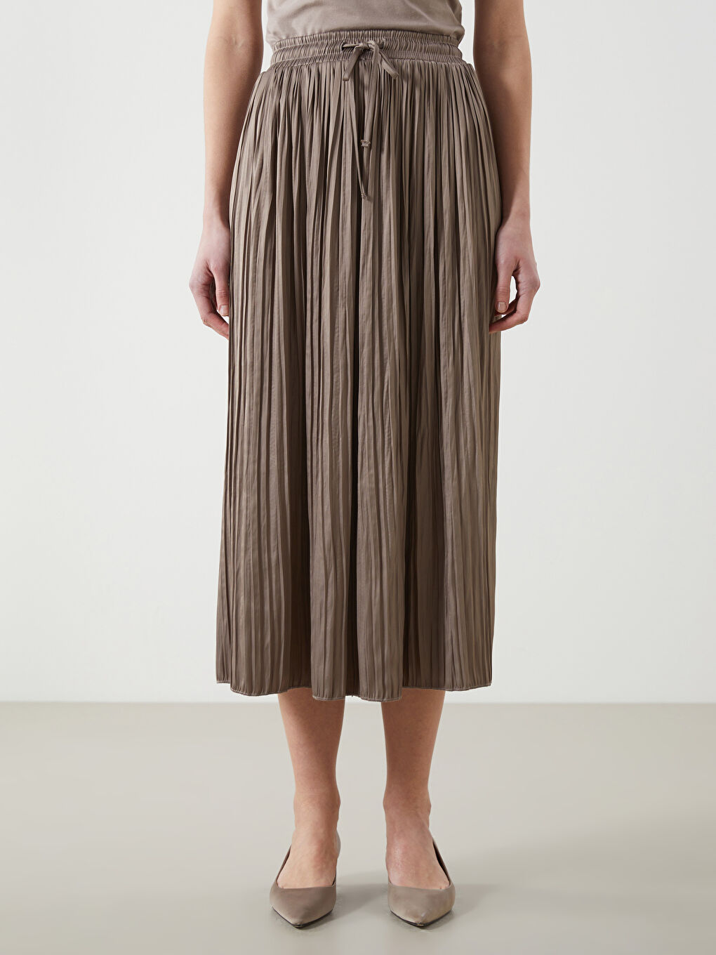 Elastic Waist Satin Women's Pleated Skirt -S5IB73Z8-D6H