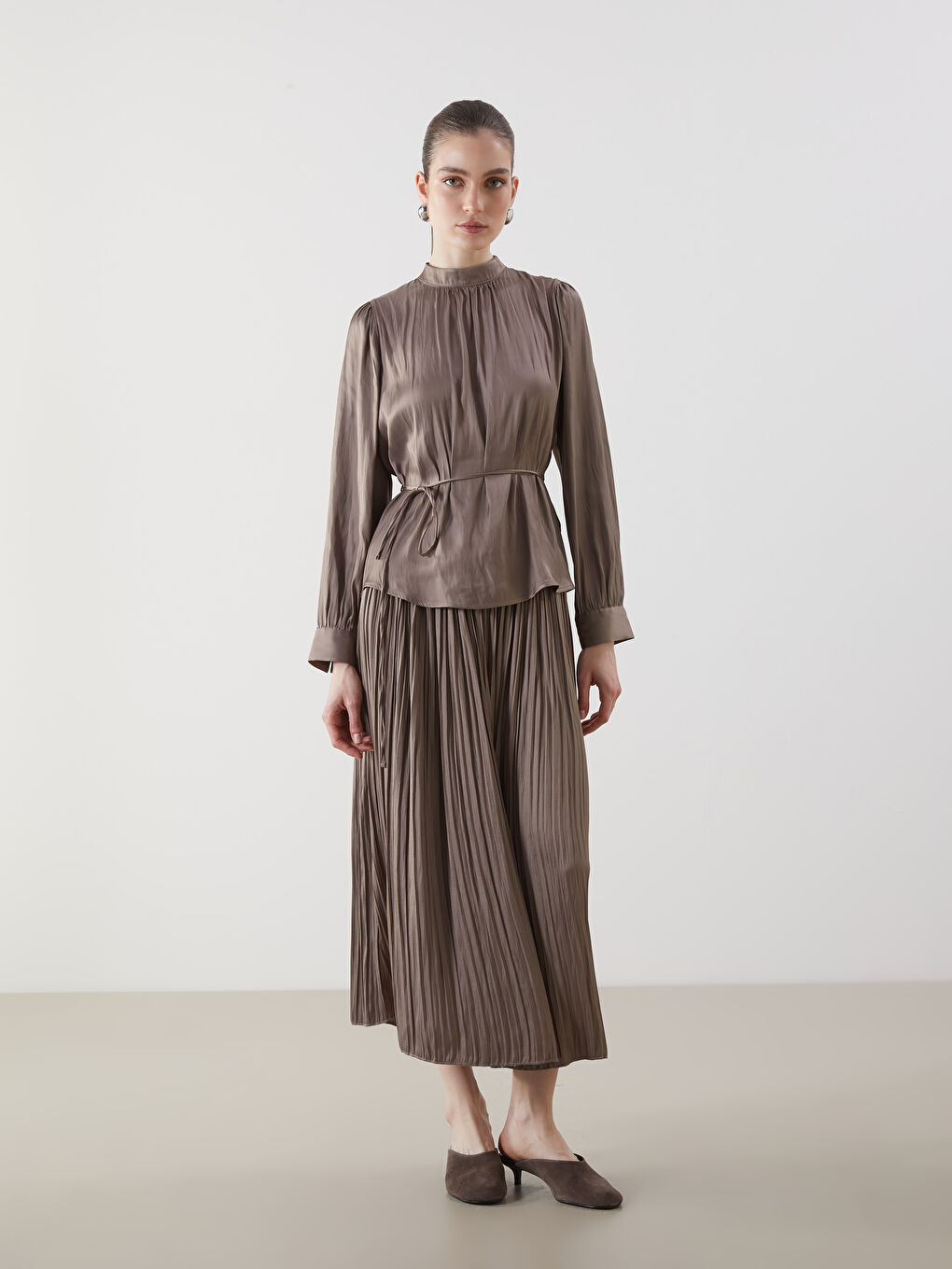 Elastic Waist Satin Women's Pleated Skirt -S5IB73Z8-D6H