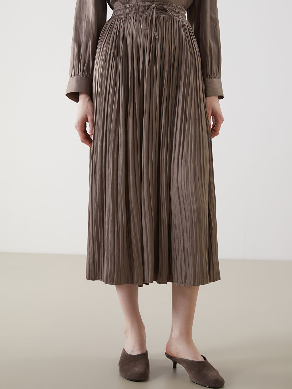 Elastic Waist Satin Women's Pleated Skirt -S5IB73Z8-D6H