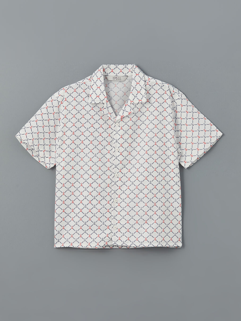 Ekru Desenli Kısa Kollu Erkek Çocuk Gömlek