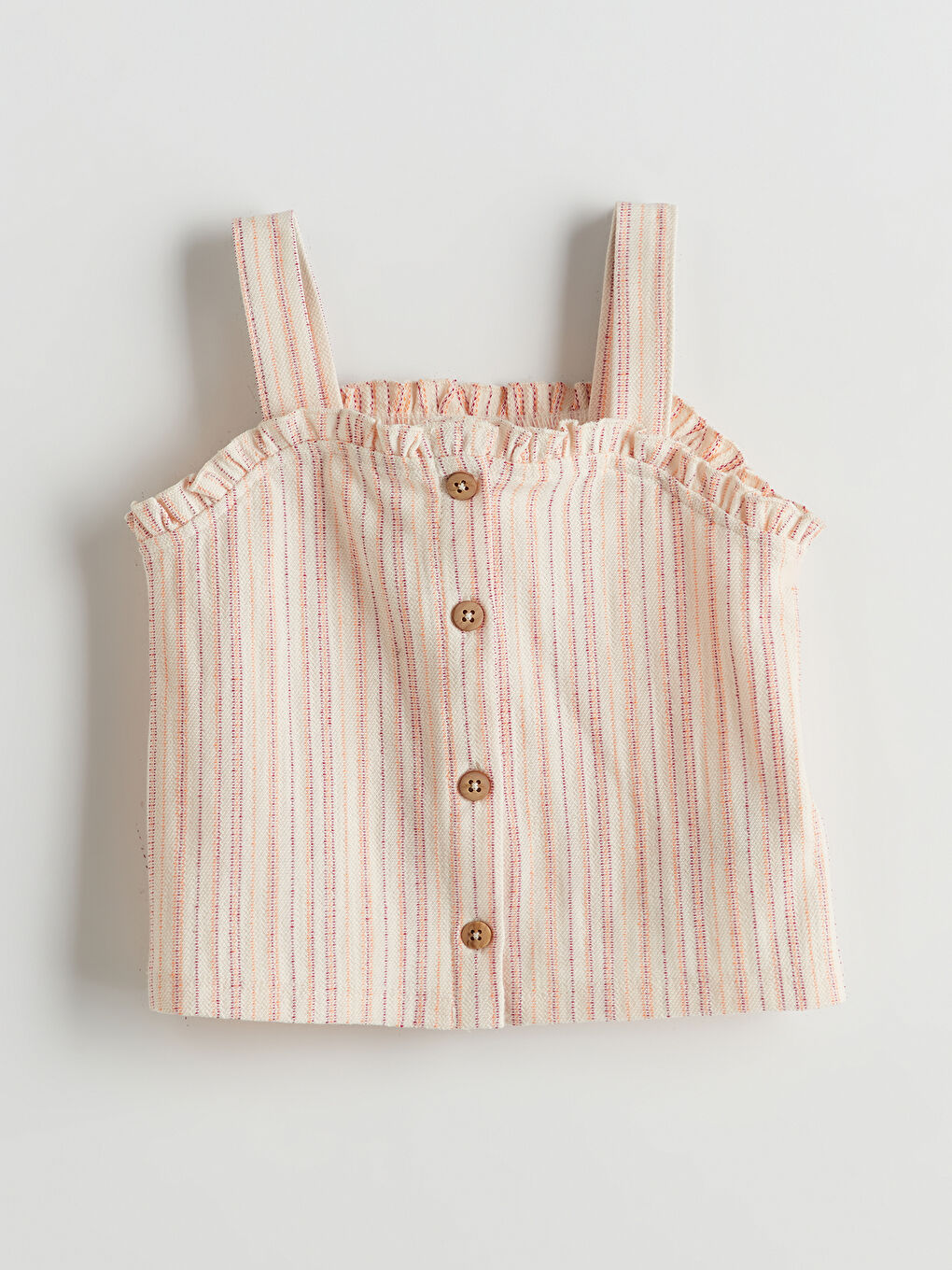 Ekru Kare Yaka Çizgili Kız Çocuk Bluz