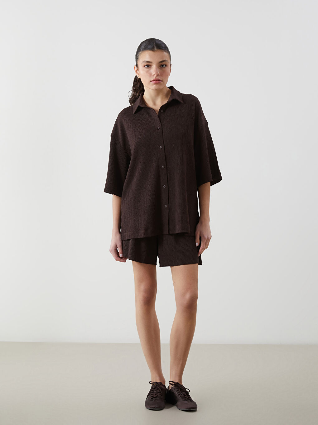 Textured Oversize Women's Shirt-1
