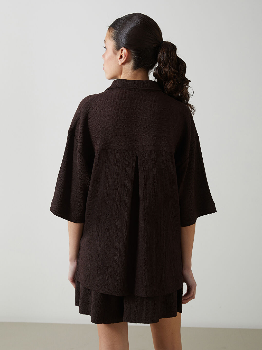 Textured Oversize Women's Shirt-3