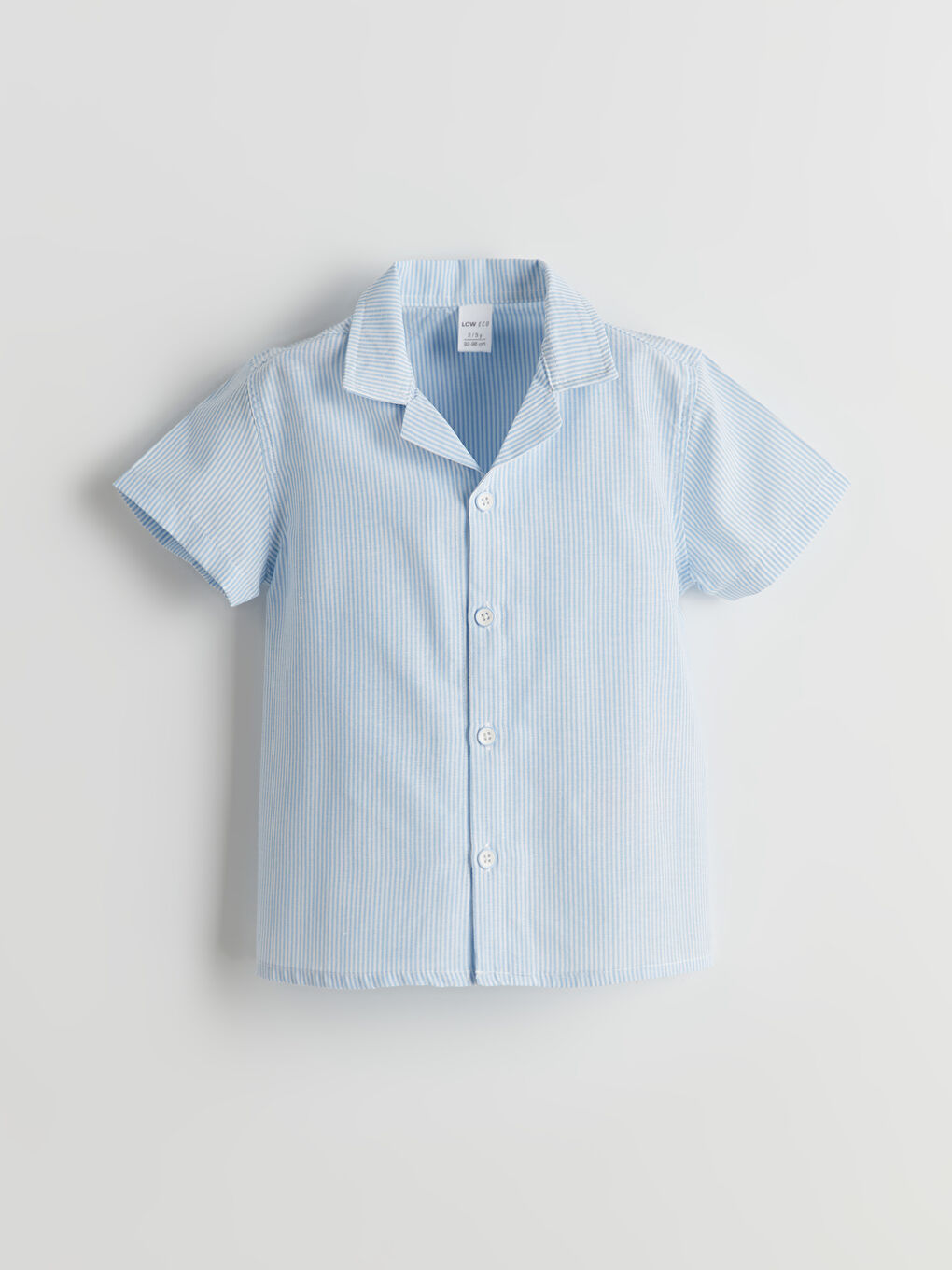 Mavi Kısa Kollu Çizgili Erkek Çocuk Gömlek