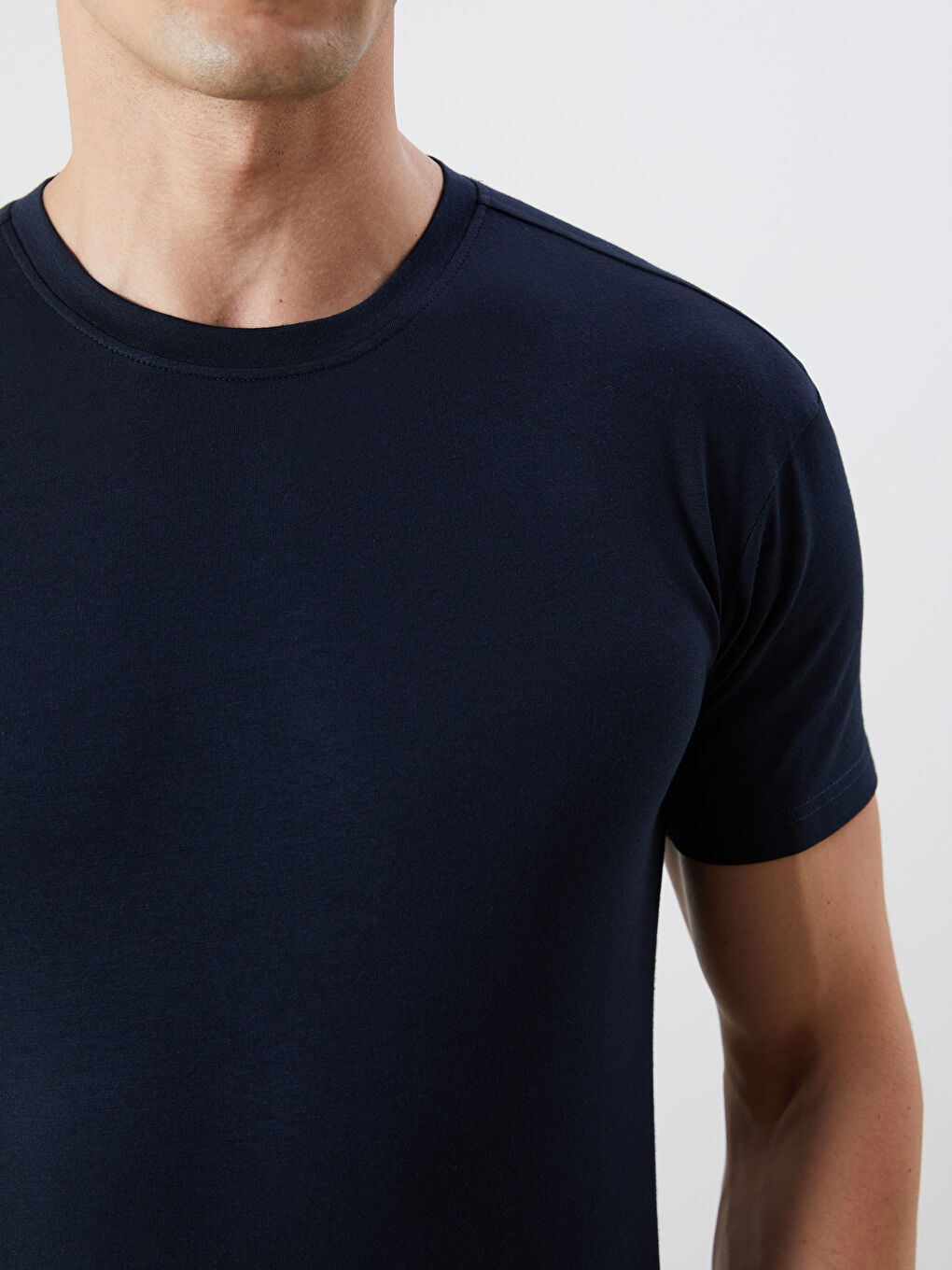 Lacivert Bisiklet Yaka Kısa Kollu Erkek Pijama Üst-5