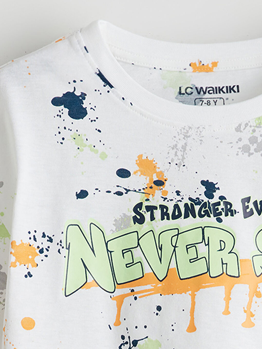 Beyaz Bisiklet Yaka Erkek Çocuk Pijama Üst-2