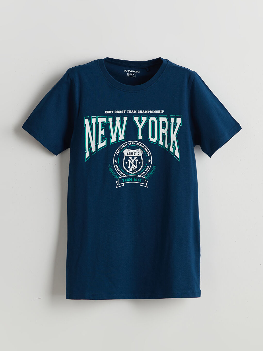 Lacivert Bisiklet Yaka New York Baskılı Erkek Çocuk Pijama Üst